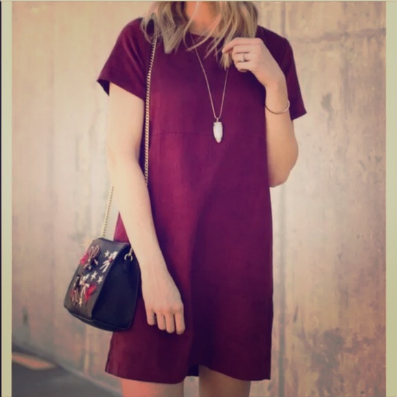 Brandy Melville Burgundy Microsuede T-Shirt Dress Size One Size - Picture 1 of 8